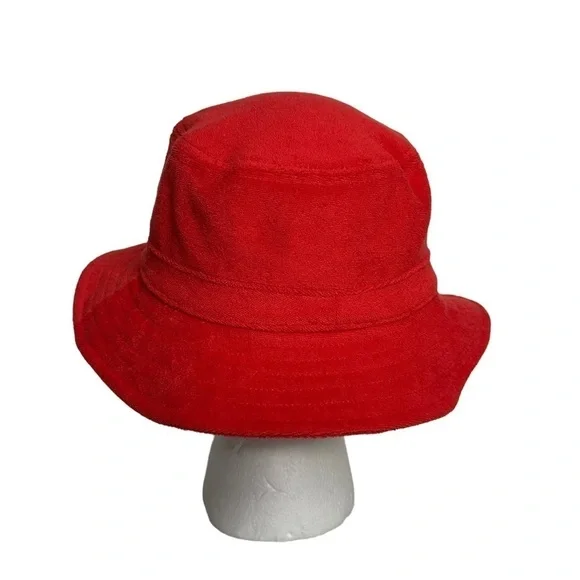Aritzia TNA Womens Logo Embroidered Cotton Bucket Hat Sz S/M Red French Terry - Picture 2 of 8